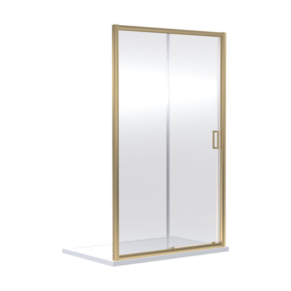 [BERUSL10BB] 6mm Toughened Safety Glass Reversible Sliding Shower Door - 1000mm - Brushed Brass - Cutout