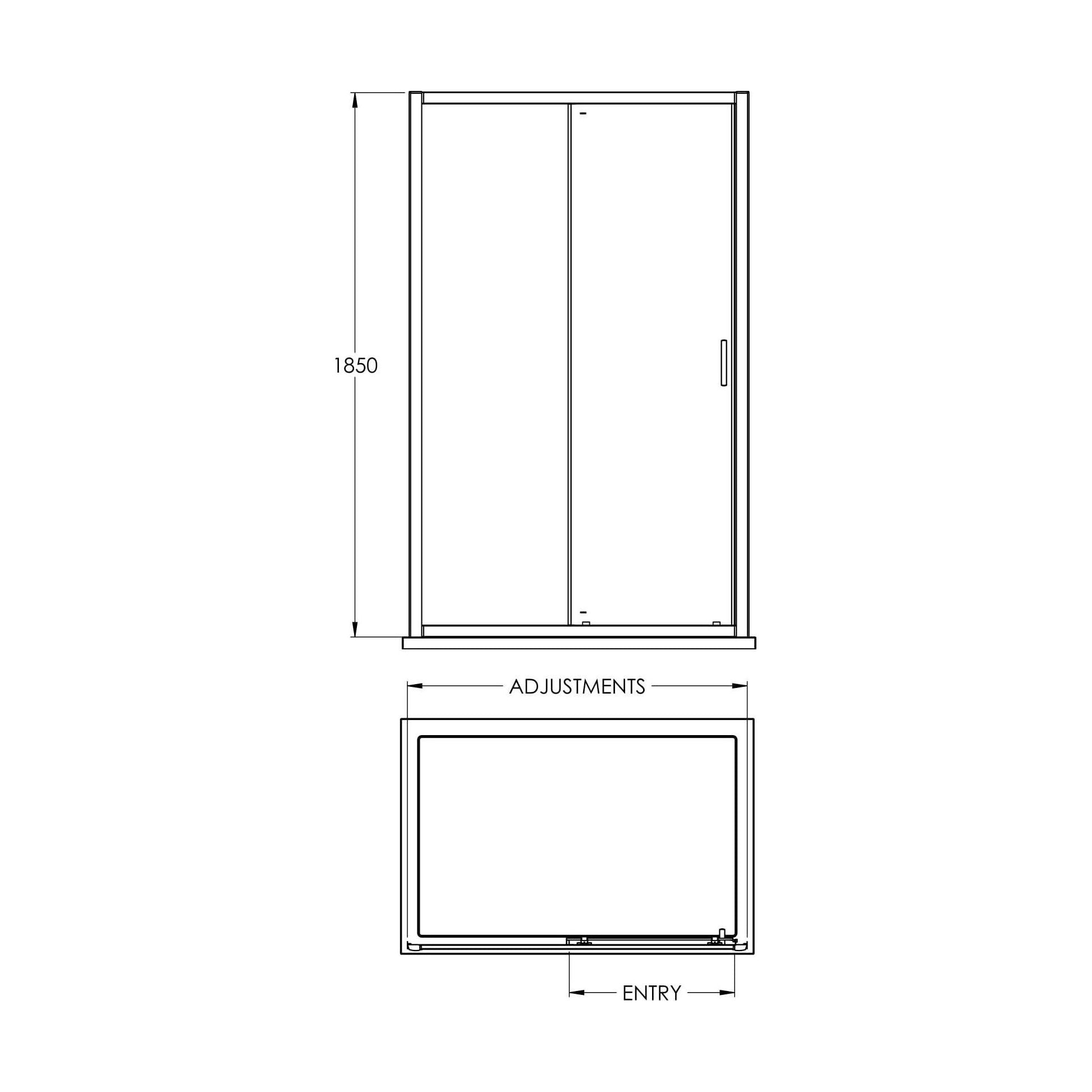 [BERUSL11BB] 1850x1100 Sliding Shower Door - Technical Drawing