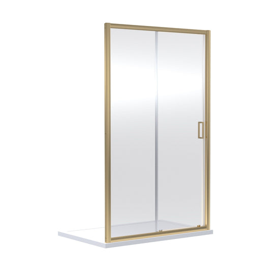 [BERUSL12BB] 6mm Toughened Safety Glass Reversible Sliding Shower Door - 1200mm - Brushed Brass - Cutout