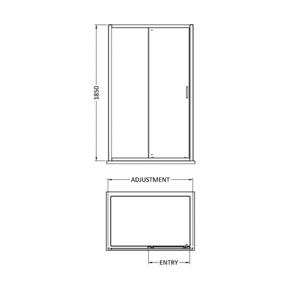 [BERUSL12BP] 6mm Toughened Safety Glass Reversible Sliding Shower Door - 1200mm - Black - Technical Drawing