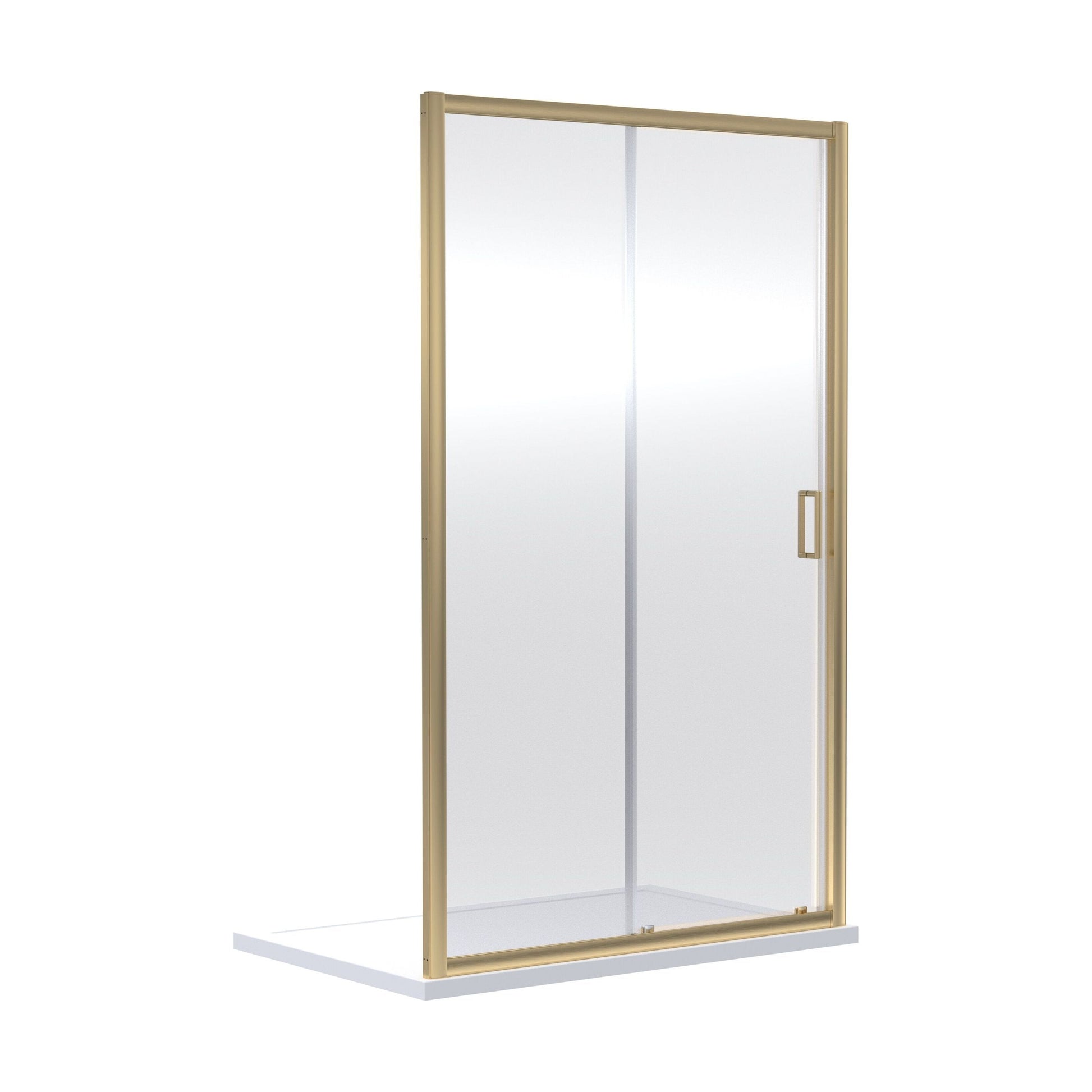 [BERUSL14BB] 6mm Toughened Safety Glass Reversible Sliding Shower Door - 1400mm - Brushed Brass - Cutout