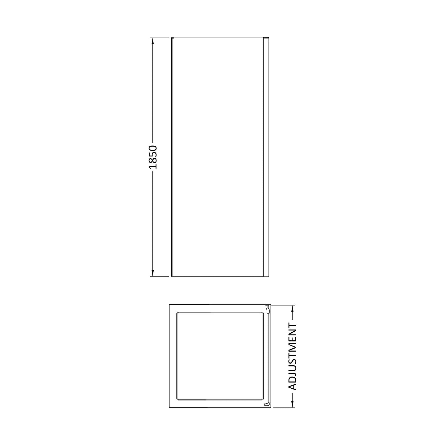 [BERUSP90BB] 6mm Toughened Safety Glass Reversible Shower Side Panel - 900mm - Brushed Brass - Technical Drawing