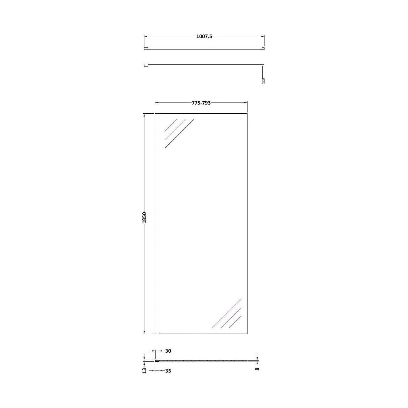 [BESCBB080] 800 Wetroom panel/suport bar, BB - Technical Drawing