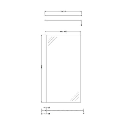 [BESCGM010] 1000 Wetroom panel/suport bar, BP - Technical Drawing