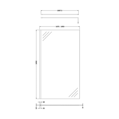 [BESCGM011] 1100 Wetroom panel/suport bar, BP - Technical Drawing