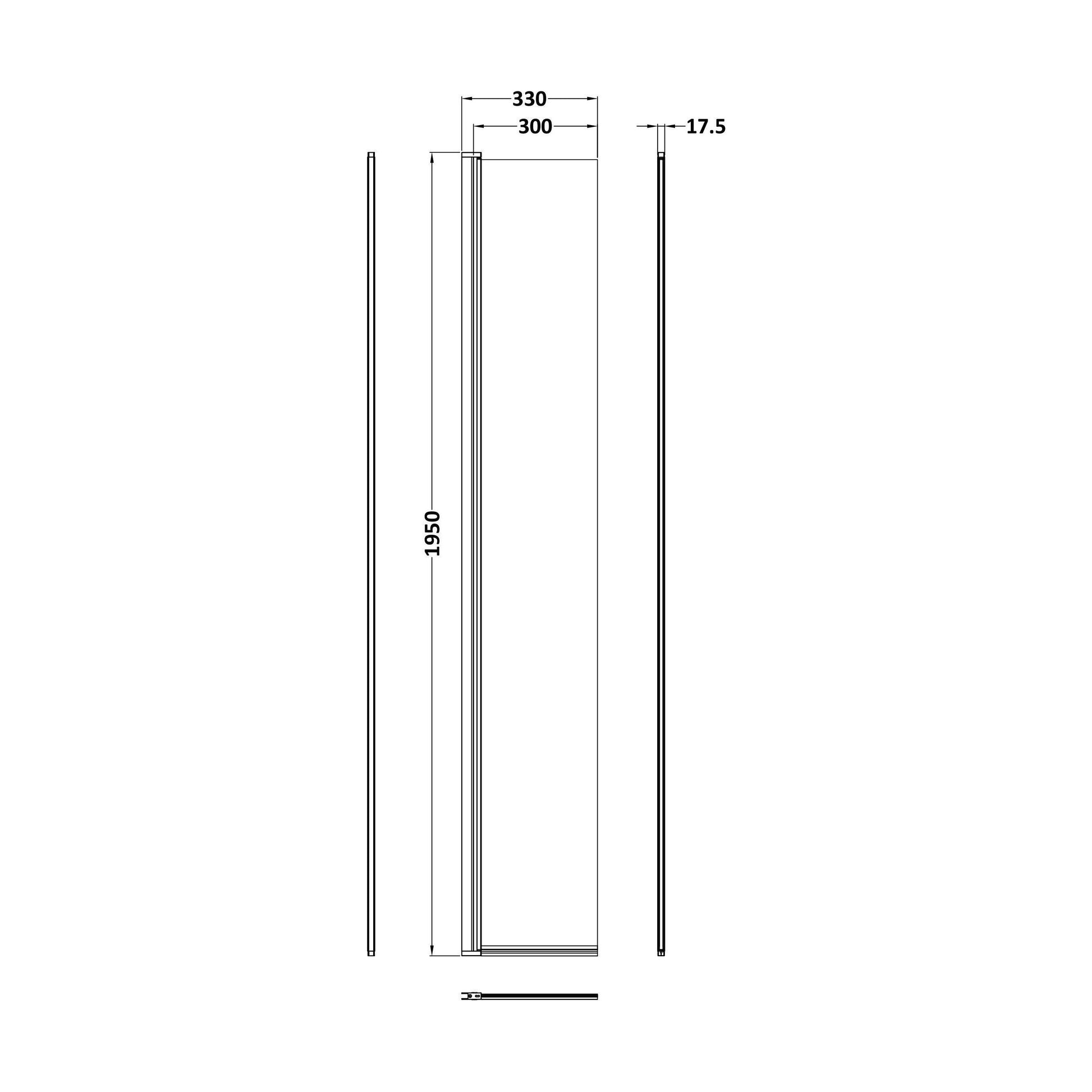 [BESO030HC] Balterley Contemporary Bathroom 8mm Glass Hinged Flipper Wetroom Screen, Chrome Fininsh, 1950 x 322 x 27mm - Technical Drawing