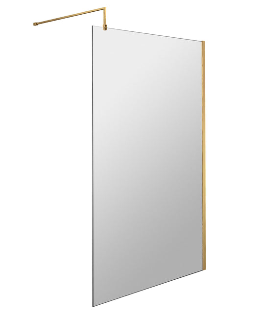 Balterley Contemporary Bathroom Wall 8mm Glass Wetroom Screen with Support Bar, Brushed Brass, 1950 x 1000 x 14mm