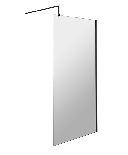Balterley Contemporary Bathroom 8mm Glass Profile Wetroom Screen with Support Bar, Matt Black, 1950 x 1000 x 14mm