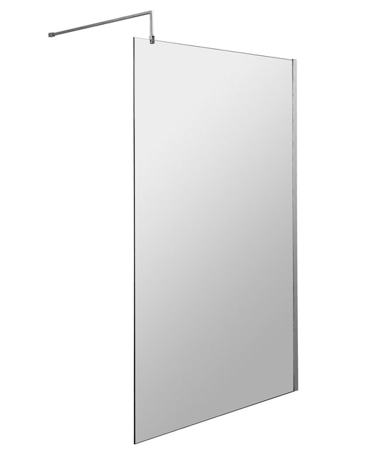 Balterley Contemporary Bathroom 8mm Glass Profile Wetroom Screen with Support Bar, Matt Black, 1950 x 1100 x 14mm