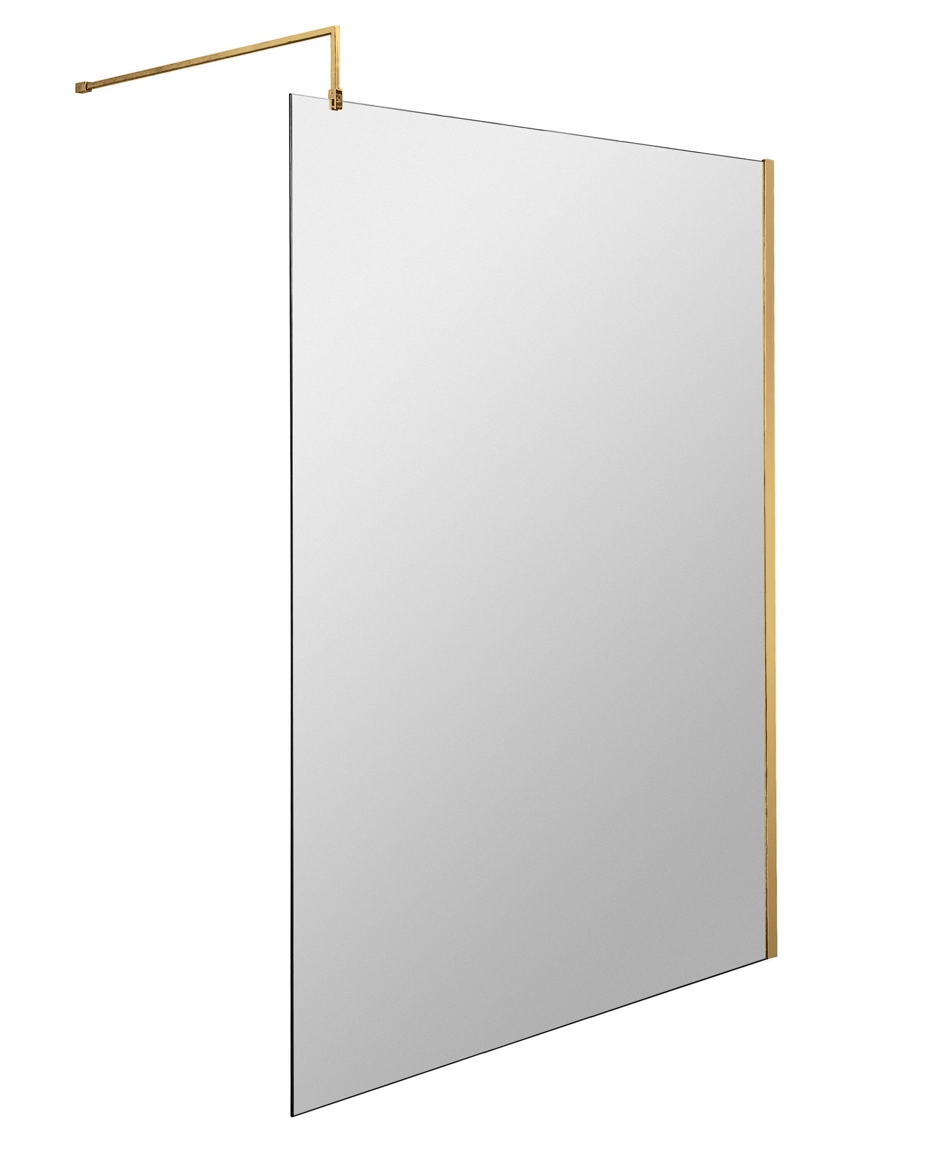 Balterley Contemporary Bathroom 8mm Glass Profile Wetroom Screen with Support Bar, Brushed Brass, 1950 x 1400 x 14mm