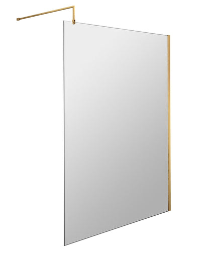 Balterley Contemporary Bathroom 8mm Glass Profile Wetroom Screen with Support Bar, Brushed Brass, 1950 x 1400 x 14mm