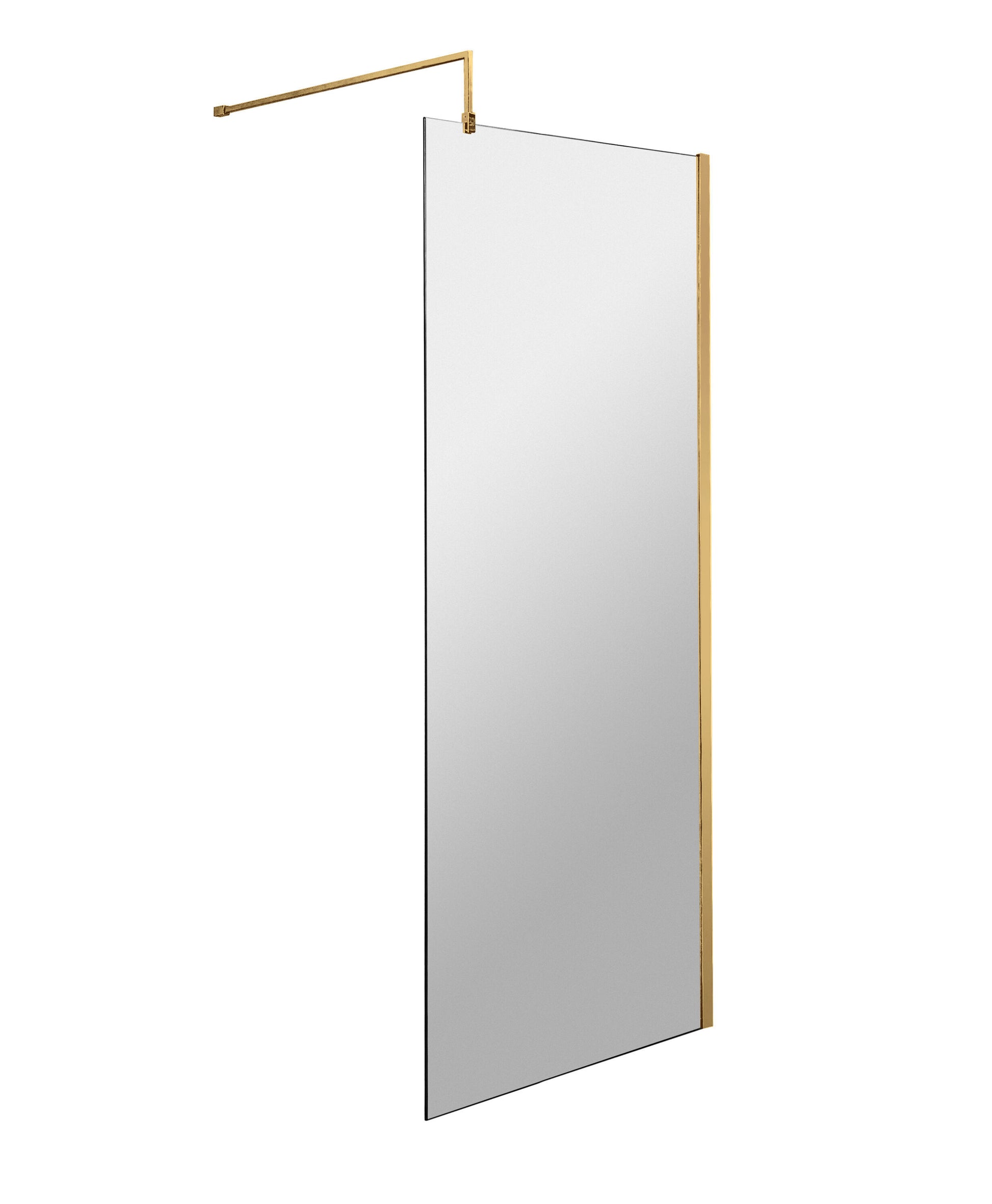 Balterley Contemporary Bathroom 8mm Glass Profile Wetroom Screen with Support Bar, Brushed Brass, 1950 x 760 x 14mm
