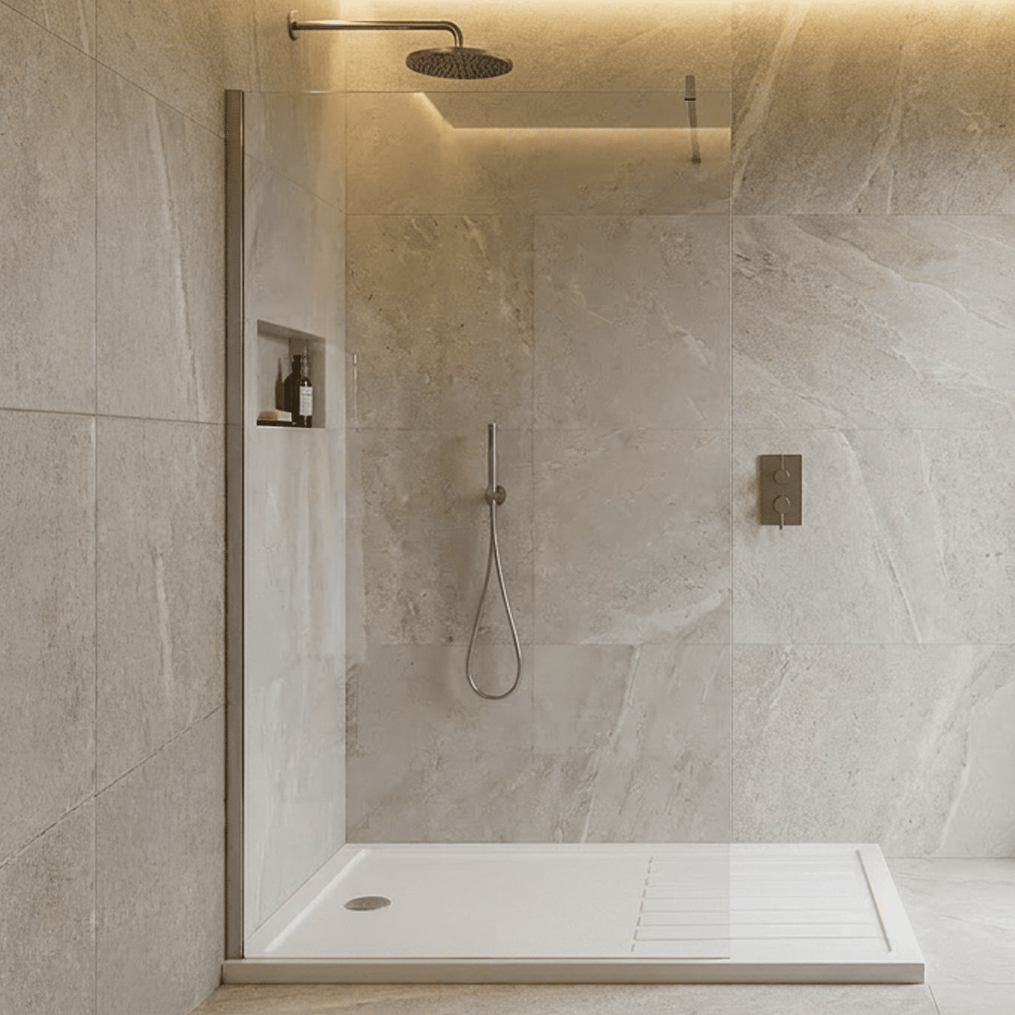 [BESO760CP] Balterley Contemporary Bathroom 8mm Glass Profile Wetroom Screen with Support Bar, Chrome, 1950 x 760 x 40mm - Silo