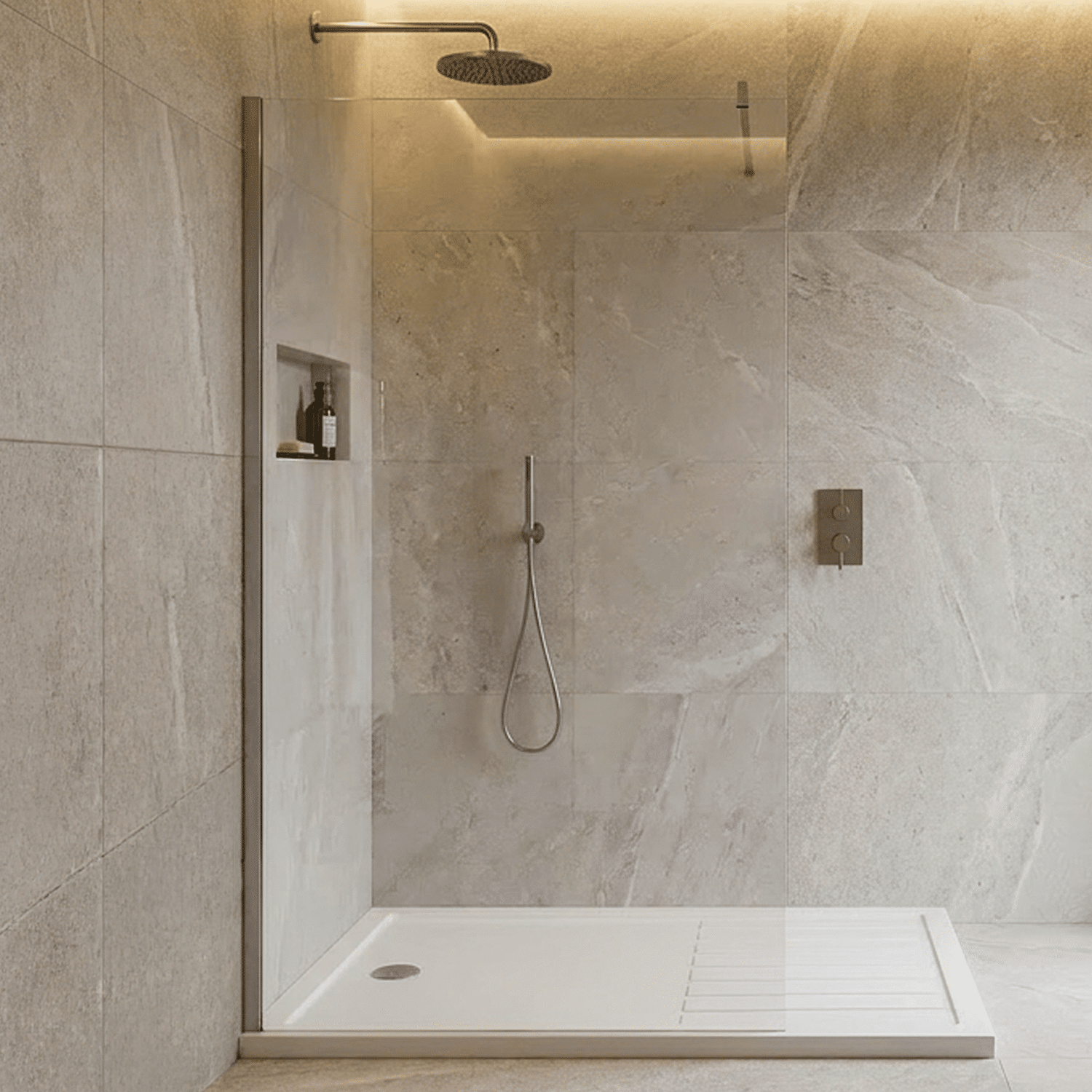 [BESO760CP] Balterley Contemporary Bathroom 8mm Glass Profile Wetroom Screen with Support Bar, Chrome, 1950 x 760 x 40mm - Silo