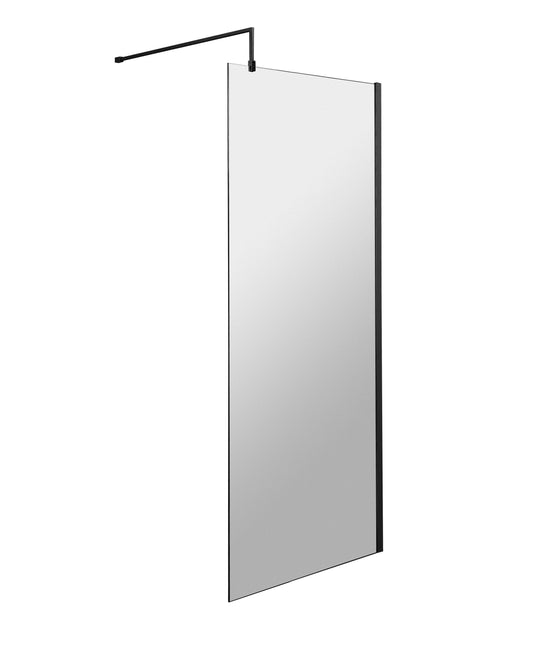 Balterley Contemporary Bathroom 8mm Glass Profile Wetroom Screen with Support Bar, Matt Black, 1950 x 760 x 14mm