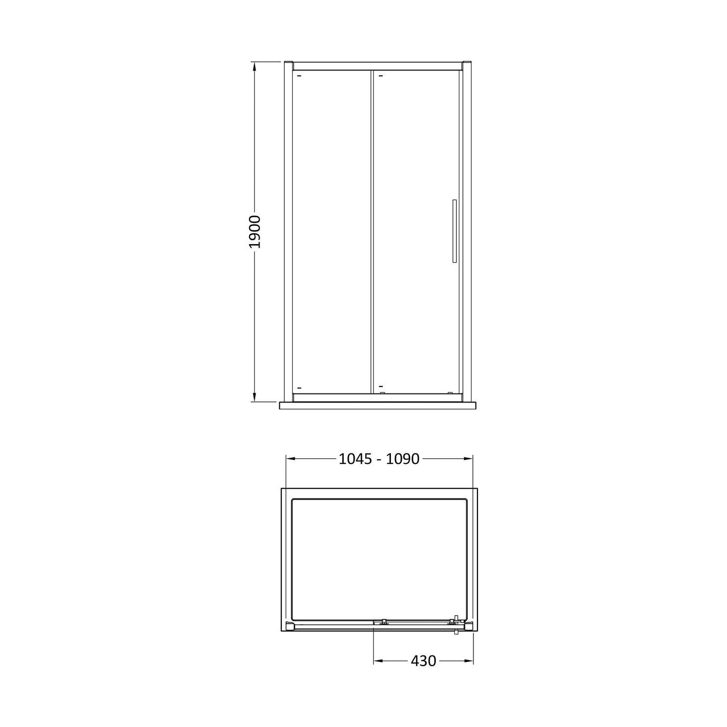 [BESOSL11H4] Sonic 8mm Toughened Safety Glass Sliding Shower Door - Available in Multiple Sizes, Choice of Handle Design - Technical Drawing