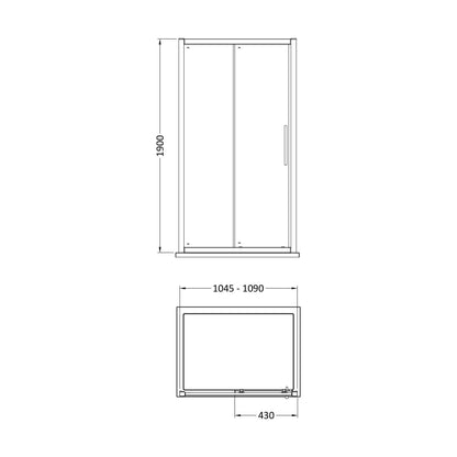[BESOSL11] Sonic 8mm Toughened Safety Glass Sliding Shower Door - Available in Multiple Sizes, Choice of Handle Design - Technical Drawing