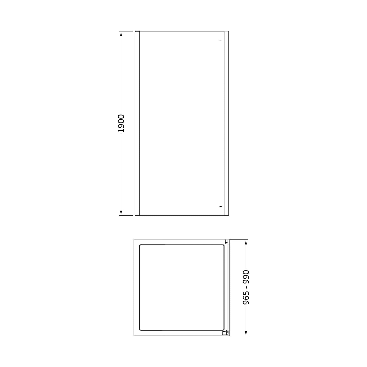 [BESOSP10] Sonic 8mm Toughened Safety Glass Shower Side Panel - Multiple Sizes Available - Technical Drawing