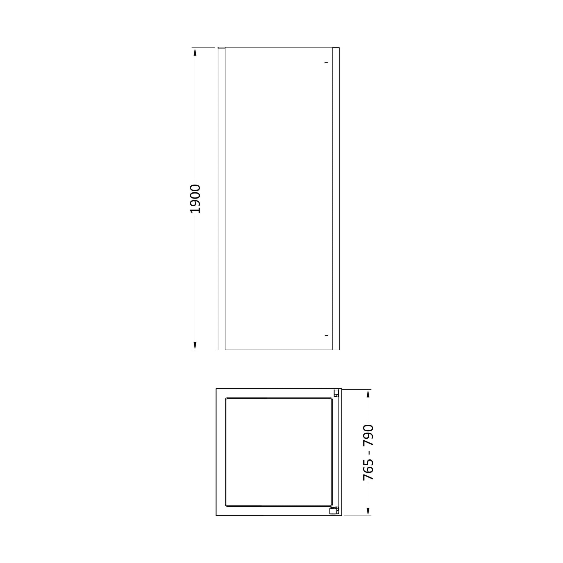 [BESOSP8] Sonic 8mm Toughened Safety Glass Shower Side Panel - Multiple Sizes Available - Technical Drawing