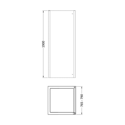 [BESOSP8] Sonic 8mm Toughened Safety Glass Shower Side Panel - Multiple Sizes Available - Technical Drawing