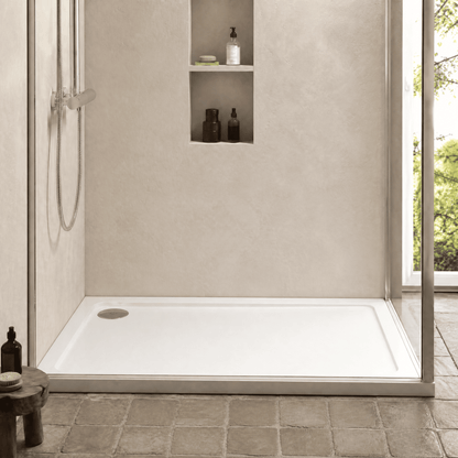 [BETASP1380] White Rectangular Stone Slip Resistant Shower Tray, Choice of Size - Silo