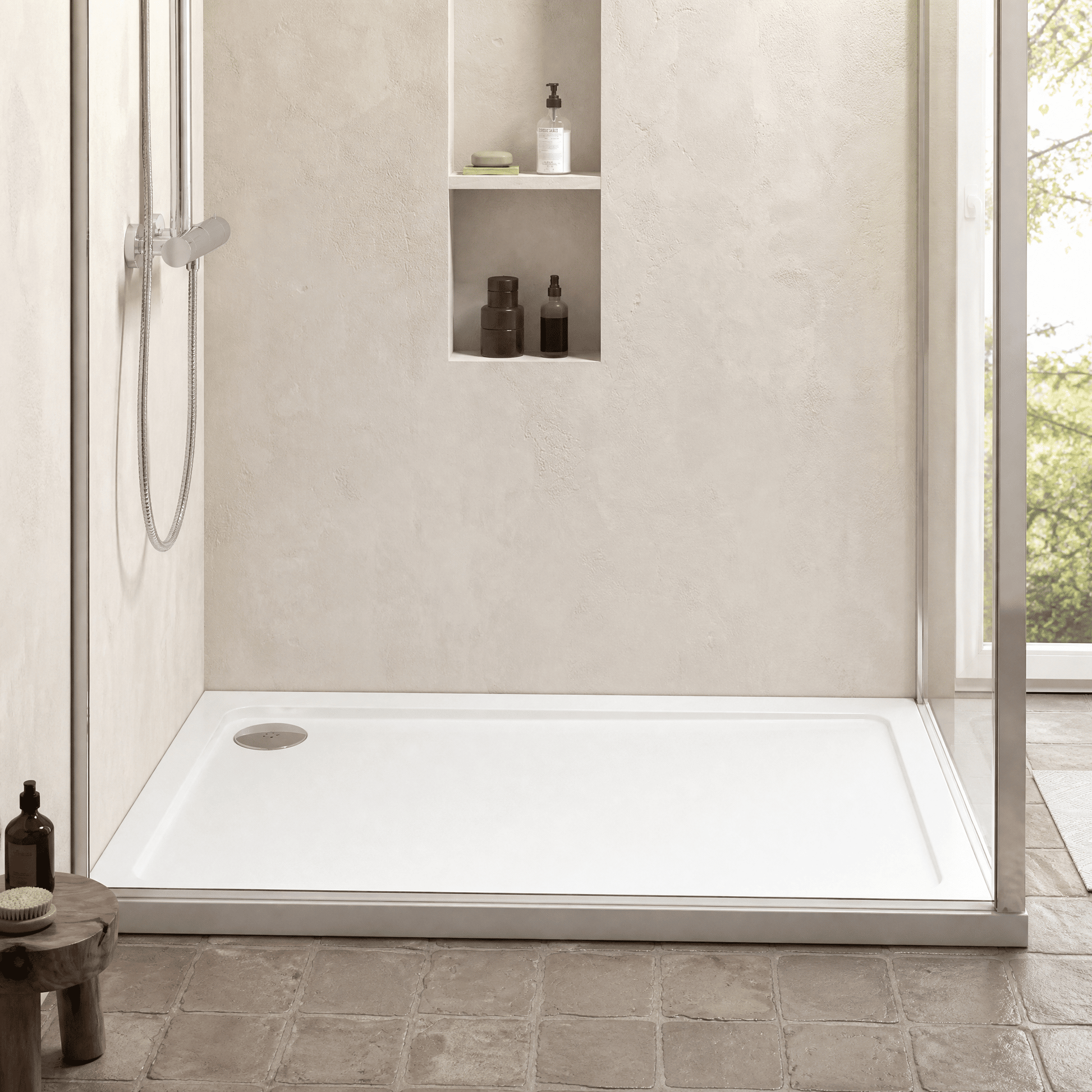 [BETASP1670] White Rectangular Stone Slip Resistant Shower Tray, Choice of Size - Silo