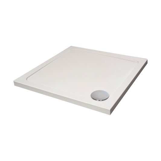 [BETASP9080] White Rectangular Stone Anti-Slip Shower Tray with Corner Waste Position - 900 x 800mm - Balterley - Cutout