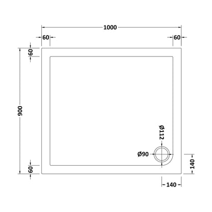 [BETR014] Balterley Shower Tray Modern Rectangular 40mm Profile Slimline, White or Grey - Multiple Sizes Available - Technical Drawing