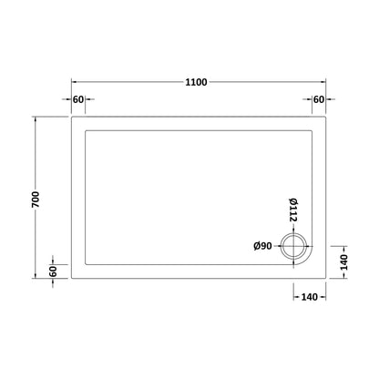 [BETR016] Balterley Shower Tray Modern Rectangular 40mm Profile Slimline, White or Grey - Multiple Sizes Available - Technical Drawing