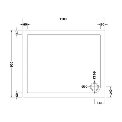 [BETR019] Balterley Shower Tray Modern Rectangular 40mm Profile Slimline, White or Grey - Multiple Sizes Available - Technical Drawing