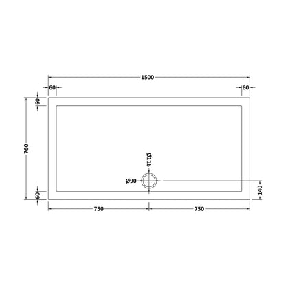 [BETR042] Balterley Shower Tray Modern Rectangular 40mm Profile Slimline, White or Grey - Multiple Sizes Available - Technical Drawing