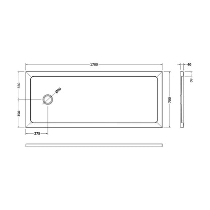 [BETR060] Contemporary Bathroom 40mm Profile Bath Replacement Shower Tray - 1700 x 700mm - Technical Drawing