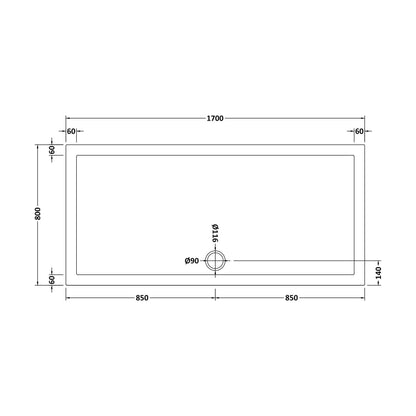 [BETR063] Balterley Shower Tray Modern Rectangular 40mm Profile Slimline, White or Grey - Multiple Sizes Available - Technical Drawing
