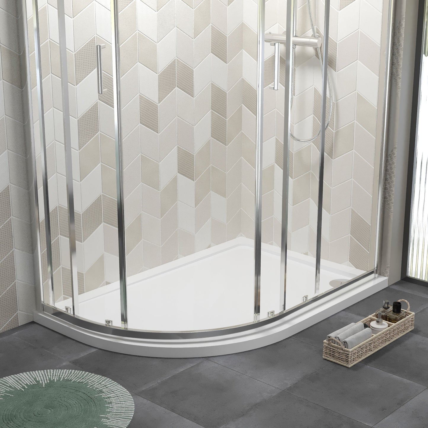 [BETR111] Balterley Shower Tray Modern Offset Quadrant Shower Tray, Left or Right Hand - Choice of Size and Finish - Lifestyle 1