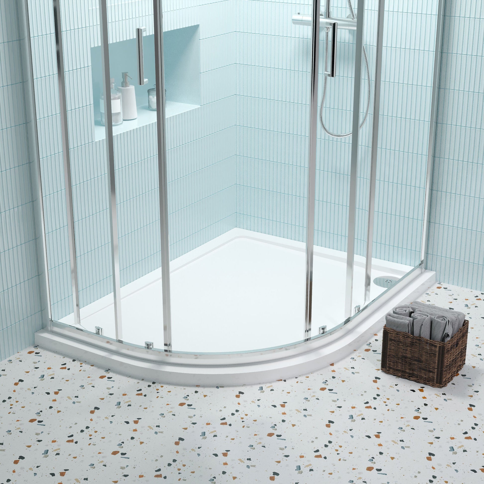 [BETR115] Balterley Shower Tray Modern Offset Quadrant Shower Tray, Left or Right Hand - Choice of Size and Finish - Lifestyle 1