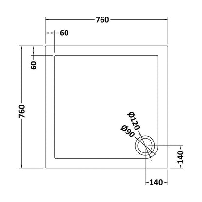 [BETR71003] Balterley Shower Tray Modern Square, 40mm Profile - Choice of Size and Colour - Technical Drawing