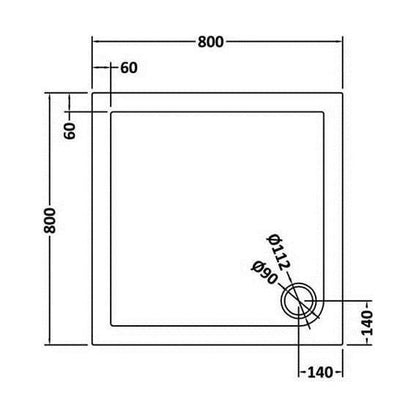 [BETR71006] Balterley Shower Tray Modern Square, 40mm Profile - Choice of Size and Colour - Technical Drawing