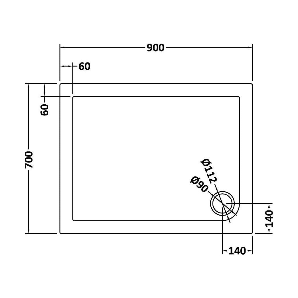 [BETR71007] Balterley Shower Tray Modern Rectangular 40mm Profile Slimline, White or Grey - Multiple Sizes Available - Technical Drawing