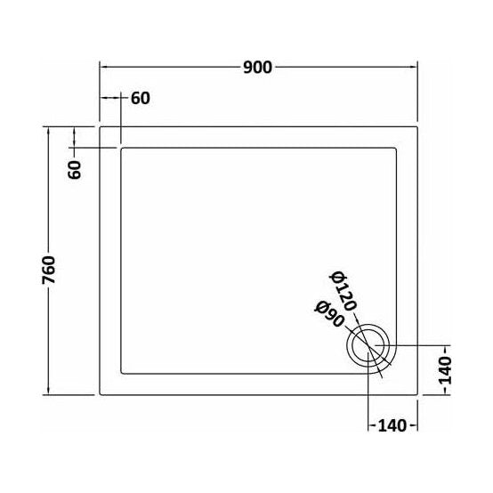 [BETR71008] Balterley Shower Tray Modern Rectangular 40mm Profile Slimline, White or Grey - Multiple Sizes Available - Technical Drawing