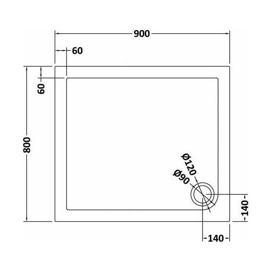 [BETR71009] Balterley Shower Tray Modern Rectangular 40mm Profile Slimline, White or Grey - Multiple Sizes Available - Technical Drawing