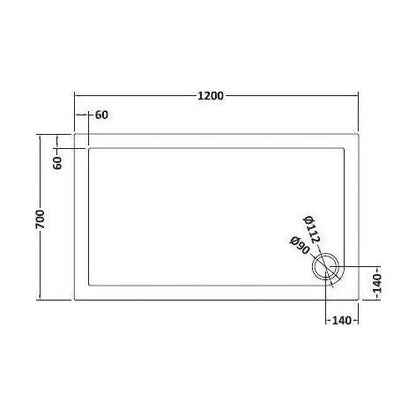[BETR71011] Balterley Shower Tray Modern Rectangular 40mm Profile Slimline, White or Grey - Multiple Sizes Available - Technical Drawing