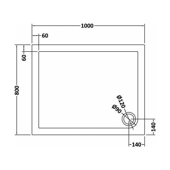 [BETR71013] Balterley Shower Tray Modern Rectangular 40mm Profile Slimline, White or Grey - Multiple Sizes Available - Technical Drawing