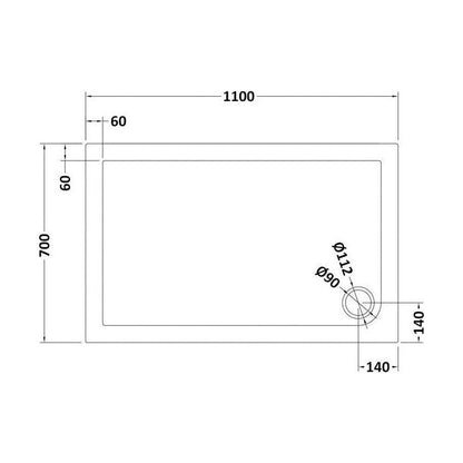 [BETR71016] Balterley Shower Tray Modern Rectangular 40mm Profile Slimline, White or Grey - Multiple Sizes Available - Technical Drawing