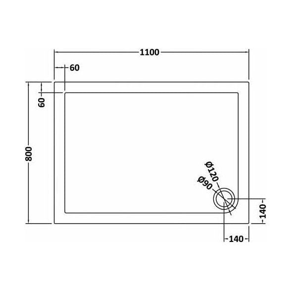 [BETR71018] Balterley Shower Tray Modern Rectangular 40mm Profile Slimline, White or Grey - Multiple Sizes Available - Technical Drawing