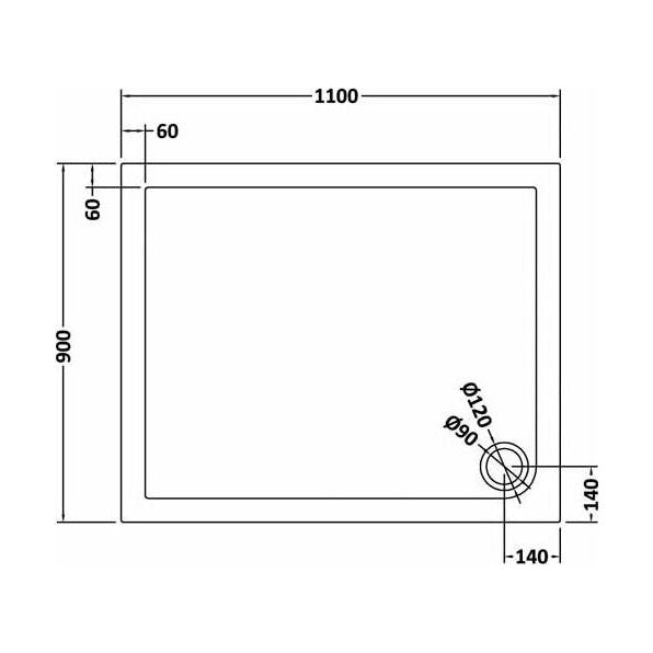 [BETR71019] Balterley Shower Tray Modern Rectangular 40mm Profile Slimline, White or Grey - Multiple Sizes Available - Technical Drawing