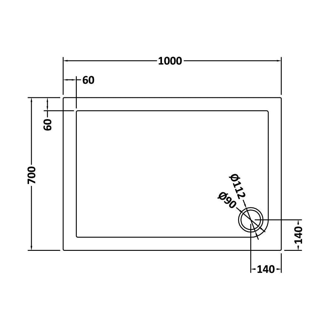 [BETR71021] Balterley Shower Tray Modern Rectangular 40mm Profile Slimline, White or Grey - Multiple Sizes Available - Technical Drawing