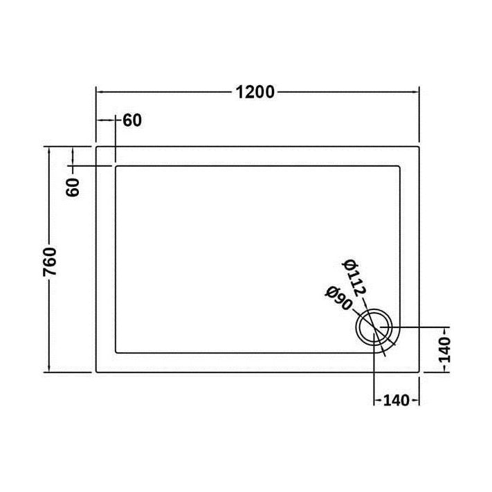 [BETR71022] Balterley Shower Tray Modern Rectangular 40mm Profile Slimline, White or Grey - Multiple Sizes Available - Technical Drawing