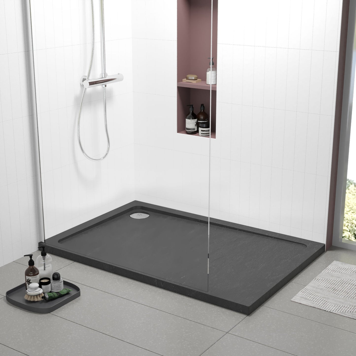 [BETR71023] Balterley Shower Tray Modern Rectangular 40mm Profile Slimline, White or Grey - Multiple Sizes Available - Lifestyle 1