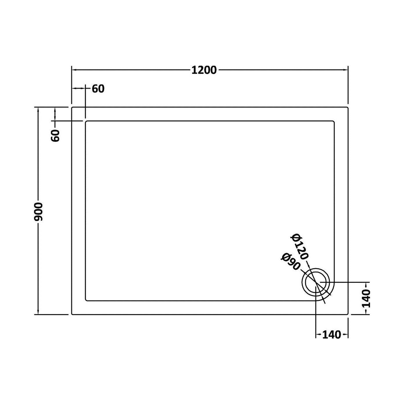 [BETR71024] Balterley Shower Tray Modern Rectangular 40mm Profile Slimline, White or Grey - Multiple Sizes Available - Technical Drawing