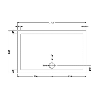 [BETR71028] Balterley Shower Tray Modern Rectangular 40mm Profile Slimline, White or Grey - Multiple Sizes Available - Technical Drawing